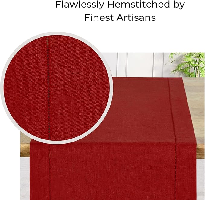 D'Moksha Homes Red Linen Table Runner 120 Inches Long - 100% Pure Linen Diamond Table Runner 14 x 120 Inch for Dining, Fall and Halloween - Machine Washable-Ruum Studio Home