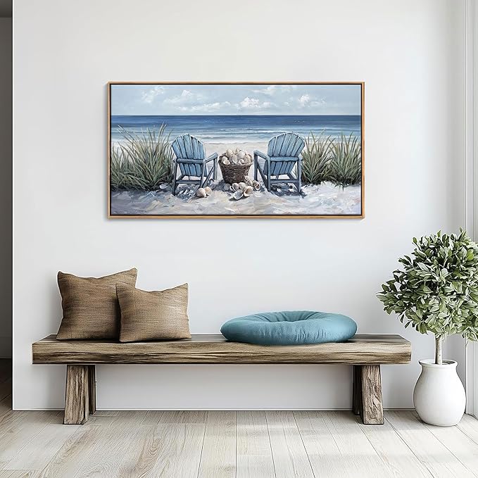 HGUAOA Coastal Wall Art - Large Landscape Wall Pictures for Living Room, Bedroom Pictures, Ocean Beach Artwork, Blue Above Bed Wall Decor Coastal Landscape Wall Art,Framed Beach Pinting-Ruum Studio Home