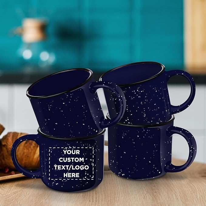 DISCOUNT PROMOS Custom Ceramic Campfire Coffee Mugs 13 oz. Set of 1, Personalized Bulk Pack - Perfect for Tea, Espresso, Cappuccino, Hot Cocoa - Blue-Ruum Studio Home