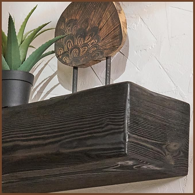 Handmade Fireplace Mantel Shelf 48", Extra Wide Rustic Wood Mantles for Over Fireplace, Wall Mounted Floating Mantel Shelves for Living Room Decor (Ebony, 48Lx6Hx8D)-Ruum Studio Home
