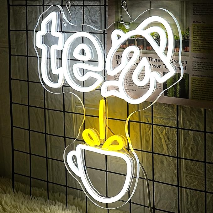 Tea Neon Sign Teapot LED Neon Light White Tea Bar Neon Sign Decor Hanging for Coffee Station, Teahouse, Restaurants, Home, Farmhouse, Kitchen Decoration-Ruum Studio Home