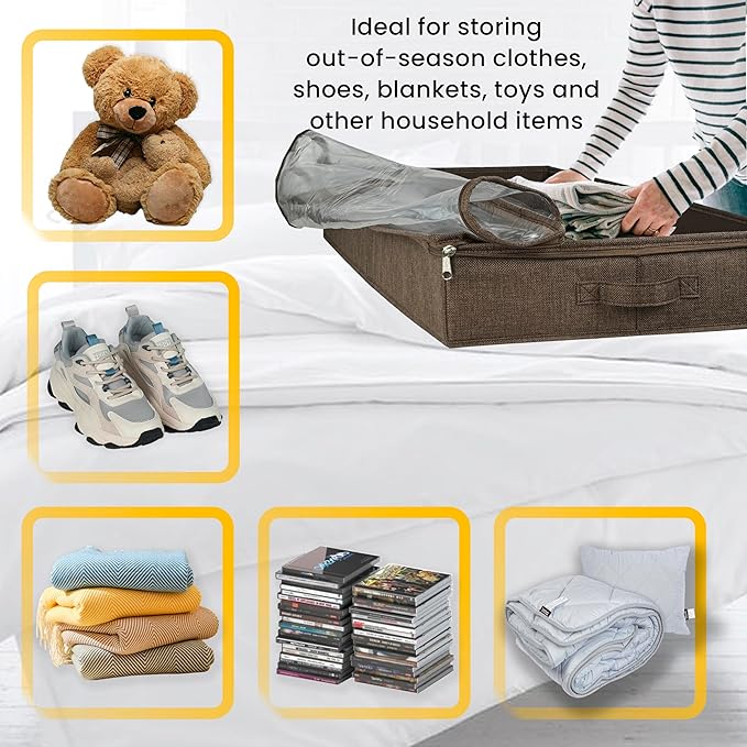 Brown Low Profile Under Bed Storage Containers 5 inches high, 33.8"x 17.7"x 5.1", Sturdy Underbed Shoe Storage Organizer, Foldable Fabric Under the Bed Storage Bins - Pack of 2-Ruum Studio Home