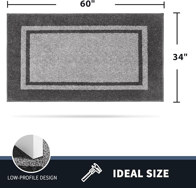 PURRUGS Dirt Trapping Door Mat 34" x 60", Non-Slip/Skid Machine Washable Entryway Rug, Shoes Scraper, Area Rug, Super Absorbent Welcome Mat for Muddy Wet Shoes and Paws, Light Grey & Dark Grey-Ruum Studio Home