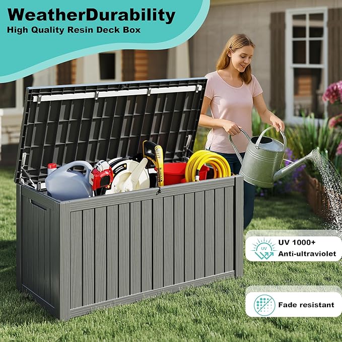 150Gal Outdoor Deck Box Waterproof, Lager Patio Storage Box Indoor and Outdoor Use, Lockable Resin Storage Bin for Patio Furniture Cushions Garden Tools, Package Delivery,UV Resistant-Black-Ruum Studio Home