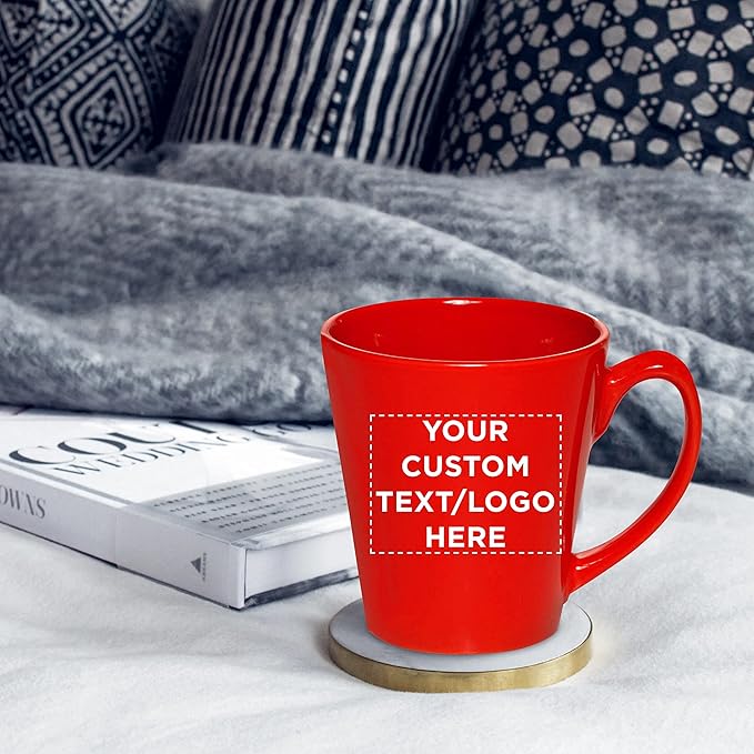 DISCOUNT PROMOS Custom Glossy Ceramic Latte Coffee Mug 12 oz. Set of 10, Personalized Bulk Pack - Perfect for Tea, Espresso, Cappuccino, Hot Cocoa - Red-Ruum Studio Home