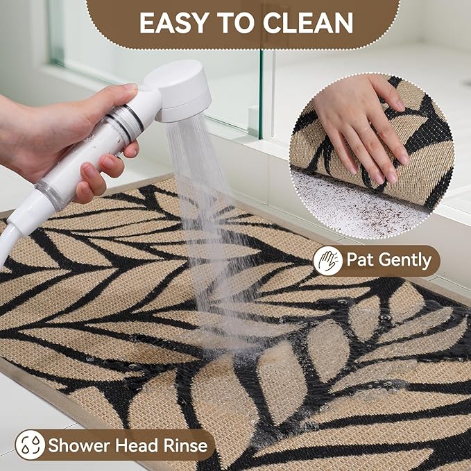 Front Door Mat Indoor Outdoor Entrance, 31''x47'' All-Season Waterproof Welcome Mat, Heavy Duty Non-Slip Rubber Backing, Patio Porch Doormat, Low Profile, Trap Dirt and Moisture, Brown-Ruum Studio Home