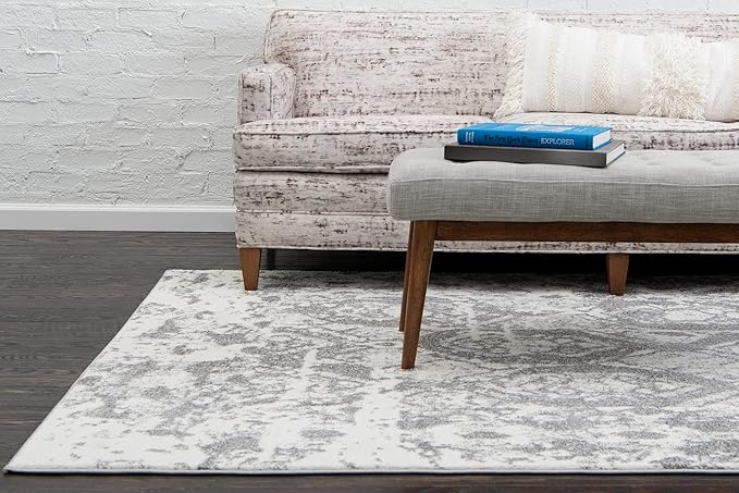 Unique Loom Rosso Collection Vintage, Geometric, Bohemian, Traditional, Distressed, Southwestern Area Rug, Rectangular 5' 0" x 8' 0", Light Gray/Ivory-Ruum Studio Home