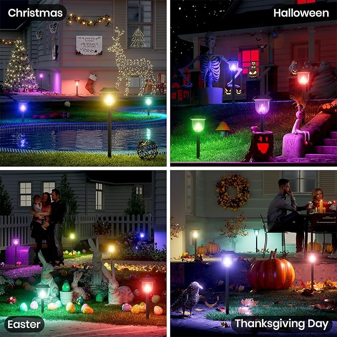 AOSEA 4 Pack Solar Pathway Lights Outdoor Waterproof - Auto RGB Color Changing Solar Lights for Outside, IP65 Rated, 12H Bright Landscape Lighting, Durable Plastic - Perfect for Garden & Walkway-Ruum Studio Home