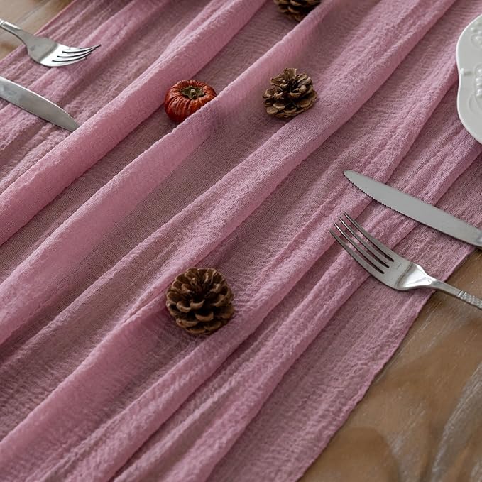6pcs Cheesecloth Table Runner Dusty Rose Gauze 120 Inch 10 FT Rustic Boho Cheese Cloth Runner for Wedding Baby Shower Bridal Shower Party Long Sheer Centerpiece Fall Home Decoration-Ruum Studio Home