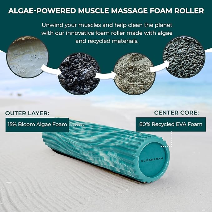 Oceanfoam Tidal Roller - Jade & Seafoam Marbled - Muscle Massage Foam Roller for Back Pain & Stretching - Firm and Ergonomic Wide Wave Textured - Yoga, Athletics, & Wellness - Full Size, 20" x 5"-Ruum Studio Home