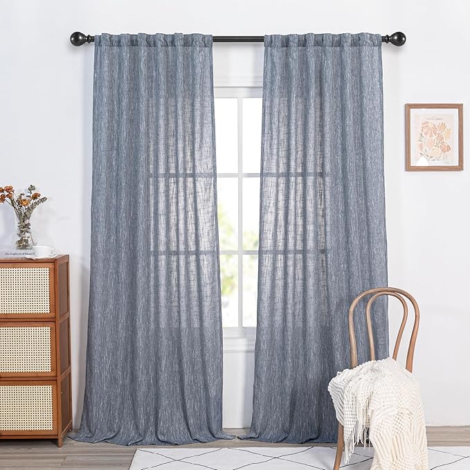 MYSKY HOME 108 Inches Long Ceiling Curtains, Light Filtering Boho Window Sheer Drapes for Living Room Patio Sliding Door Back Tab Elegant Look, 50" Wide x 108" Long, Dusty Blue, 2 Panels-Ruum Studio Home