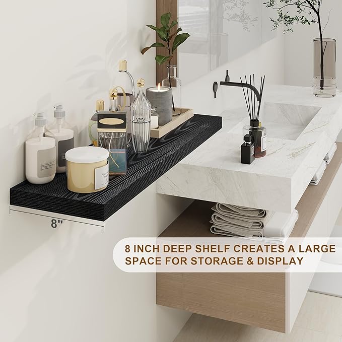 30 Inch Floating Shelves, Rustic Floating Wall Shelves 8 Inch Deep, 30 x 8 Floating Shelves for Home Decor, Deep Display & Storage Shelves for Kitchen, Bathroom, Living Room, Black Color, Set of 2-Ruum Studio Home