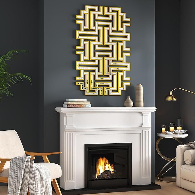 KOHROS Large Modern Gold Wall Mirror - 46.5"x30" Geometric Maze Design Decorative Mirror for Home Decor Living Room Entryway Hallway Farmhouse, Mirrors for Wall Decor-Ruum Studio Home