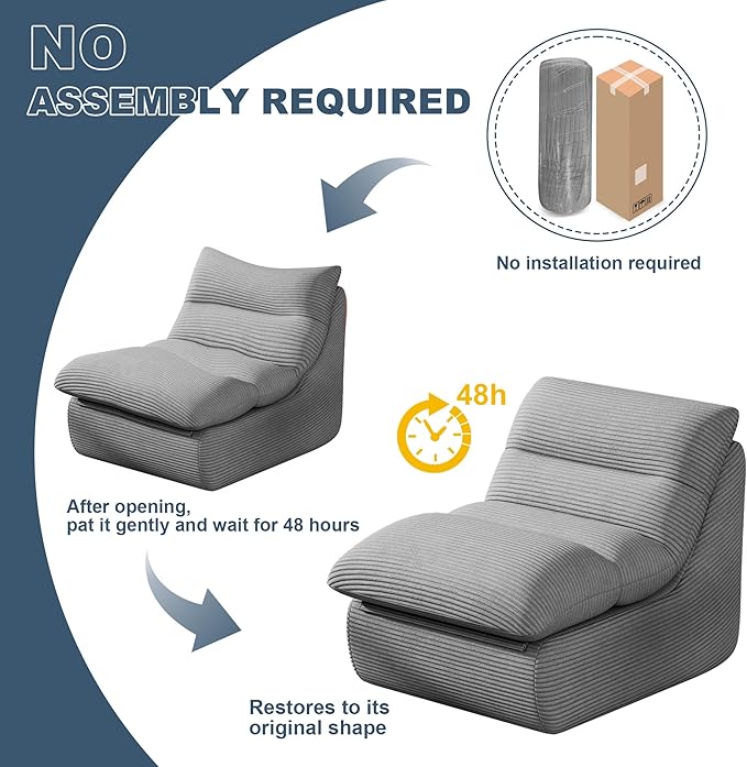 Misolant Bean Bag Chairs，Big Corduroy Fabric Sofa Bean Bag Chair for Adults and Teens with High-Resilience Sponge, Non-Slip Base Floor Lounge Sofa for Home, Living Room, Bedroom, Gaming Dark Gray-Ruum Studio Home