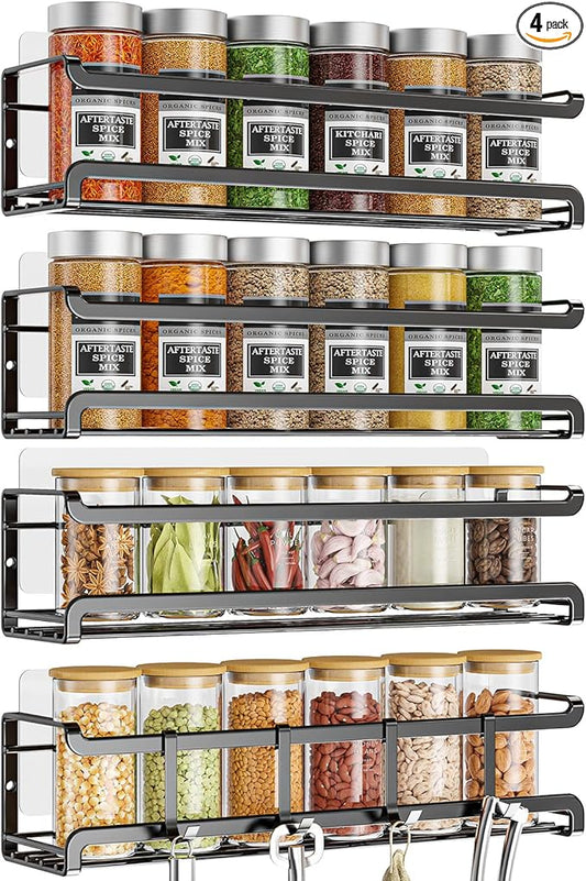 Spice Rack Wall Mounted 4 Pack,Space-Saving Spice Organizer for Spice Jars and Seasonings,Screw or Adhesive Hanging Spice Rack Organizer for Your Kitchen Cabinet,Pantry Door,11.41x2.75x2.75in-Ruum Studio Home
