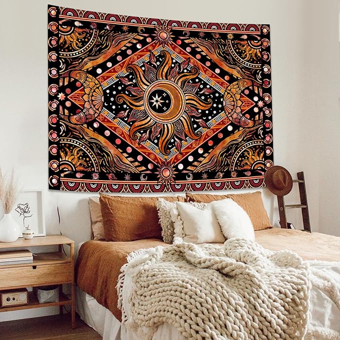 Lunerfex Hippie Sun and Moon Tapestry Bohemian Celestial Tapestries Aesthetic Tapestry for Bedroom and Living Room Decor Sun and Moon 36×48 Inches-Ruum Studio Home
