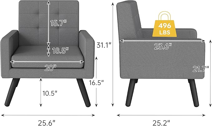 Kromax Mid-Century Modern Accent Chair Set of 2 for Living Room, 496 Lb. Weight Capacity, Dual Armrests, Comfy Extra Large Seat, Timeless Style Perfect for Reading & Relaxing, Dark Grey-Ruum Studio Home