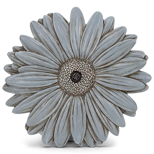 NAT & Jules Gerbera Daisy Flower Shaped Dimensional Indoor Outdoor 12 inch Cast Resin Decorative Garden Stepping Stone, Patio, Walkway Sculpture Yard Art, Stone Grey-Ruum Studio Home