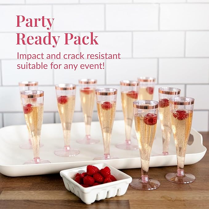 Prestee Set of 24 Plastic Champagne Flutes Disposable - Silver Glitter Pink Champagne Glasses with Rose Gold Rim, Elegant Toasting Cups for Weddings, Cocktail Parties, New Year's Celebrations-Ruum Studio Home