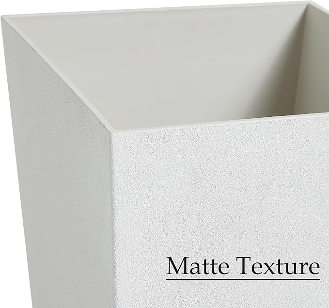 Worth Garden 2-Pack White Matte Texture Square Tapered Planter - 25.5" H. Tall Plastic Plant Pots with Drain Hole for Indoor Outdoor - Modern Decorative Flower Pots for Front Porch, Patio, Deck-Ruum Studio Home