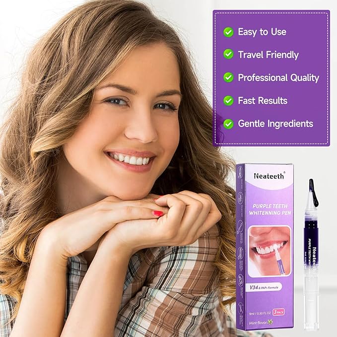 Teeth Whitening Pen 3 Packs Purple Toothpaste for Teeth Whitening Gel Color Correcting Whiter Gels Pen for Sensitive Teeth Essence Pen for Coffee/Smoking Stains-Ruum Studio Home