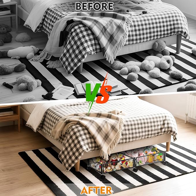 2 Pack Under Bed Storage with Wheels, 36" Lengthen Underbed Storage Containers with Lids, Large Capacity Under Bed Shoe Storage, Metal Clothes Organizer, Storage Box for Clothing Shoes Blankets Sheet-Ruum Studio Home