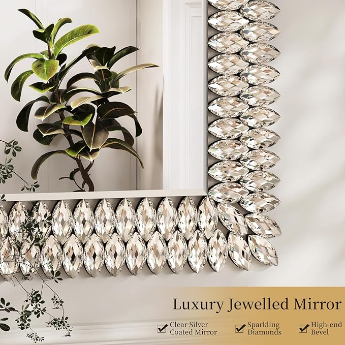 Kelly Miller 30"x40" Jeweled Bathroom Wall Mirror, Large Rectangle Mirror Decorative Mirror Luxury Vanity Mirror with Diamonds for Master Bath Half Bath Living Room Bedroom Fireplace Mantle Entryway-Ruum Studio Home