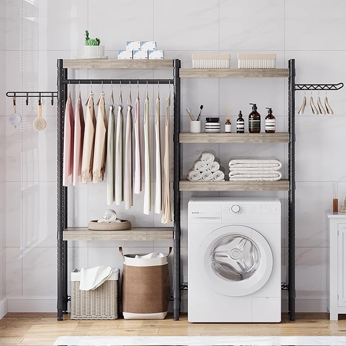 Double Row Over Washer and Dryer Storage Shelves, Laundry Room Organization and Storage, Heavy Duty Laundry Room Shelves, with Adjustable Height, 5-Tier-Ruum Studio Home