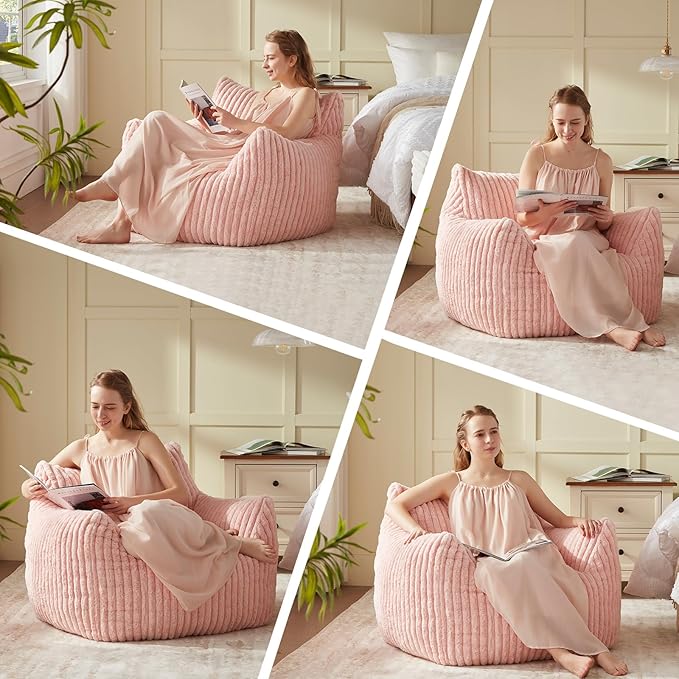 Giant Bean Bag Chairs for Adults Teens, Large Bean Bag Sofa Chairs with Filling Comfy Fuzzy BeanBag Chair with Armrests for Bedroom Living Room Reading-Ruum Studio Home