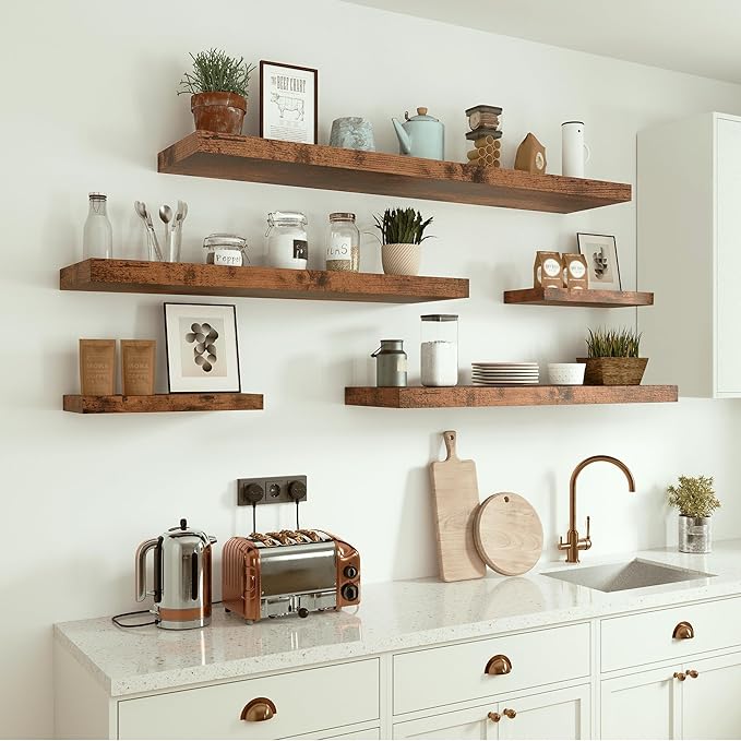 10 inches Deep Floating Shelves 36 inch Long, Sing Shelves for Wall Heavy Duty for Bedroom, Bathroom, Living Room, Kitchen, Office, Farmhouse Shelf Home Decor, Set of 1, Rustic Brown-Ruum Studio Home