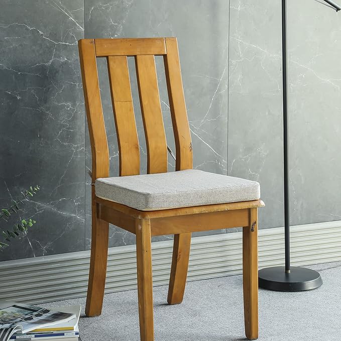 Chair Cushion for Dining Chairs with Ties Non Slip Memory Foam Kitchen Room Chair Pads for Outdoor Patio Furniture 4 Pack, Khaki-Ruum Studio Home