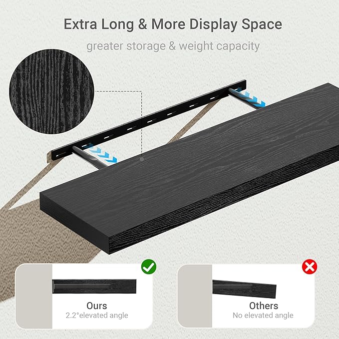 Black Floating Shelves for Wall 10 inch Deep, 36” x 10.3” x 1.8”, Large Wall Shelves for Bedroom, Bathroom, Living Room, Kitchen, Office, Modern Shelf Home Decor with Invisible Bracket-Ruum Studio Home