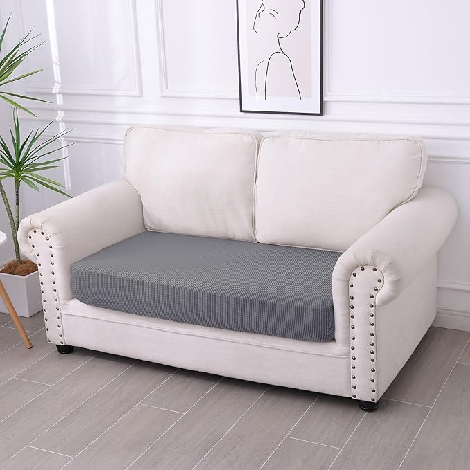 hyha Waterproof Couch Cushion Covers for Pets, Non Slip Sofa Seat Cover for Dogs Washable, Soft Thick Stretch Jacquard Fabric, Sofa Slipcovers with Elastic Bottom (1 Piece for Medium, Middle Grey)-Ruum Studio Home
