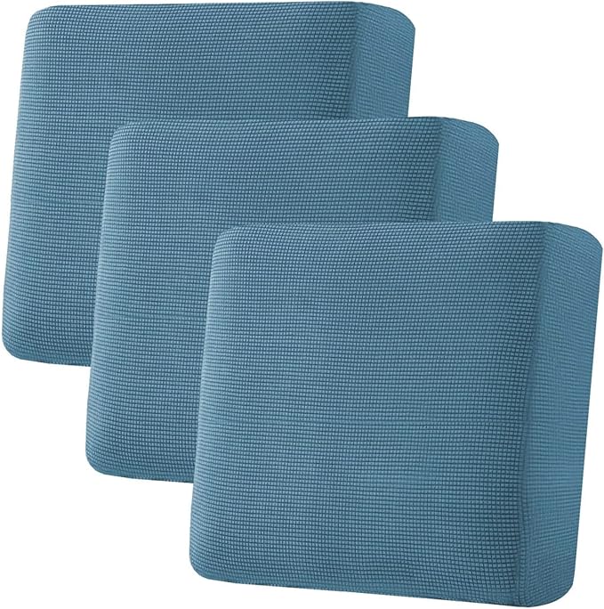 H.VERSAILTEX Super Stretch Individual Seat Cushion Covers - Sofa & Couch Cushion Slipcover Sets - Thick Jacquard Textured Twill Fabric (3 Piece XL Sofa Cushion Covers, Dusty Blue)-Ruum Studio Home