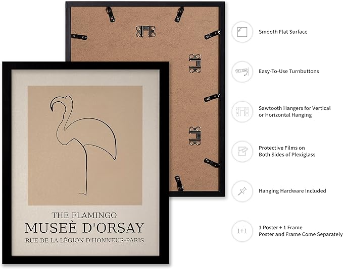 Poster Master Vintage Poster - Retro Minimalist Print - Gift for Artist, Housewarming - Flamingo, Line Drawing, Sketch, Abstract - Wall Decor for Living Room, Bedroom, 16x20 Black Framed-Ruum Studio Home