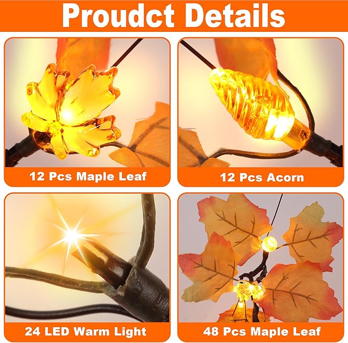 2 Pack 24 Inch Prelit Fall Maple Tree Fall Decor with 48 LEDs Timer Battery Operated Artificial Fall Light Up Tree Maple Acorn for Fall Thanksgiving Decorations Table Home Office Indoor Autumn Harvest-Ruum Studio Home