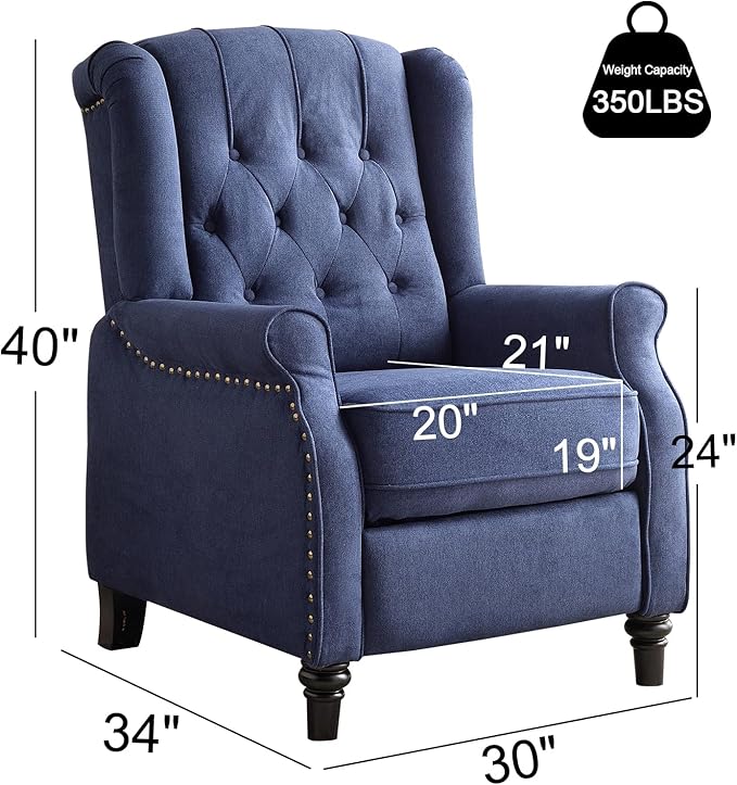 EBELLO Pushback Recliner Chair, Fabric Armchair Push Back Recliner with Rivet Decoration, Single Sofa Accent Chair for Living Room, Bedroom, Navy Blue-Ruum Studio Home