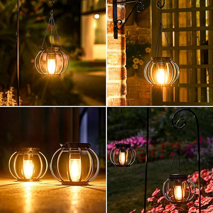 KOOPER Solar Lanterns Outdoor Waterproof, 4 Pack Upgraded Metal Hanging Solar Lights Outdoor Lanterns, Brighter Auto On/Off Outdoor Hanging Lantern for Yard Patio Pathway Porch Garden Decor-Ruum Studio Home