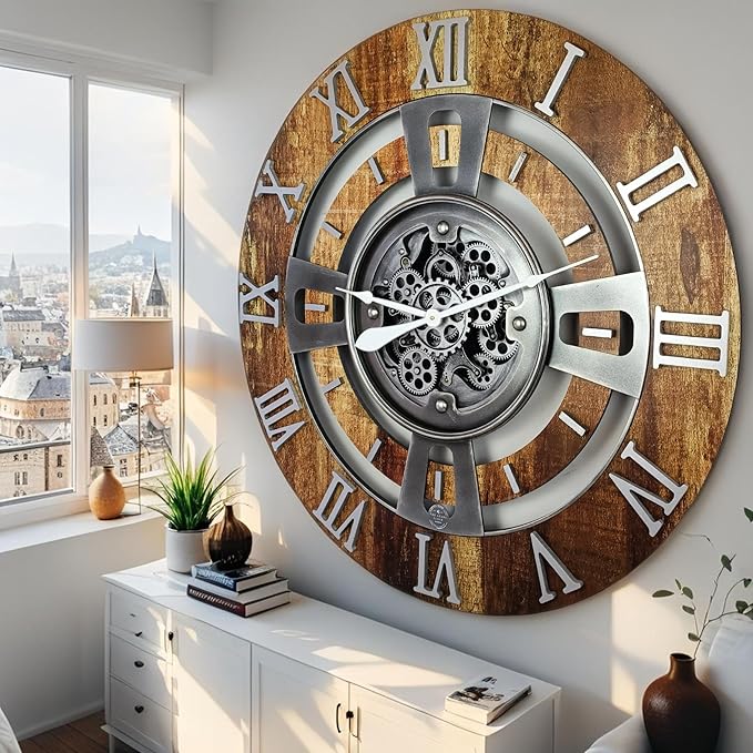 The Gears Clock Real Moving Gear Wall Clock England Line (Vintage Brown, 36 inches (90 cm))-Ruum Studio Home