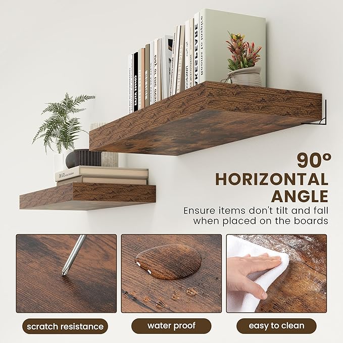 Deep Floating Shelves for Wall | 30 Inch Wide x 12 Inch Deep Floating Shelves | 30W x 12D Rustic Wood Wide Wall Shelves | Bookshelf Laundry Shelf TV Shelf-Ruum Studio Home