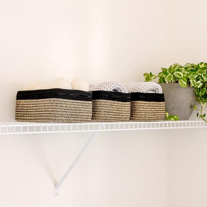 NaturalCozy 11.8"x8"x4.5” Rectangle Storage Baskets for Shelves 3 Pack | Cotton Rope Woven Small Baskets for Organizing | Small Storage Bins for Nursery, Bathroom, Closet, Shelf, Decorative, Gift-Ruum Studio Home