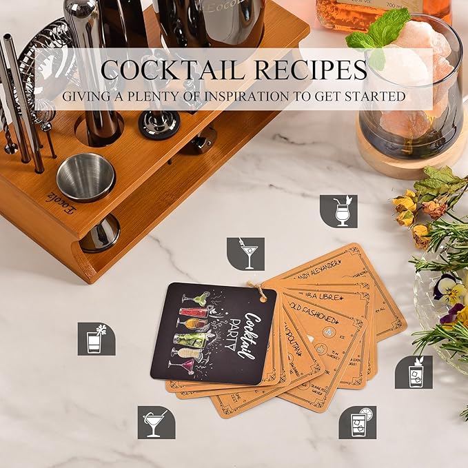 Bartender Kit Cocktail Shaker Set with Stand Bar Tool Bar Set for Drink Mixing Home Bartending Kit 17-Piece Bar Cart Accessories: Martini Shaker, Mixer Spoon, Jigger, Muddler, Strainer & Recipes Gifts-Ruum Studio Home