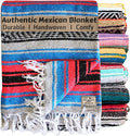 Del Mex Classic Mexican Blanket, Large Authentic Woven Falsa Throw (70"x50"), Artisan Southwest Décor for Beach, Yoga, Outdoors (Salmon/Blue)-Ruum Studio Home