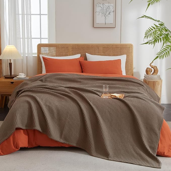 PHF Ultra Soft Waffle Weave Blanket King Size Cocoa Brown（104"x 90"）- Washed Lightweight Breathable Cozy Woven Blanket for Bed - Aesthetic Decor for Couch Bedding Sofa Home Car-Ruum Studio Home