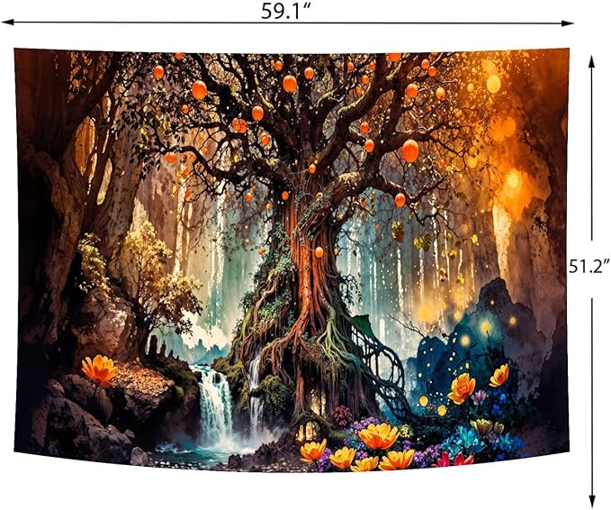Delur Magical Forest Tapestry Fantasy Tree of Life Fairy Tale Enchanted Mystical Forest Tapestry Psychedelic Nature Landscape Wall Hanging Headboard for Bedroom Living Room Home Decor (51.2" x 59.1")-Ruum Studio Home