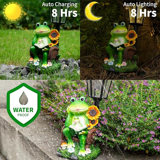 mopha Solar Garden Statues Frog Decor wth Lanterns - 12.5'' Figurines Decorations for Patio Yard Lawn Ornaments Gifts for Christmas Birthday Easter Housewarming-Ruum Studio Home