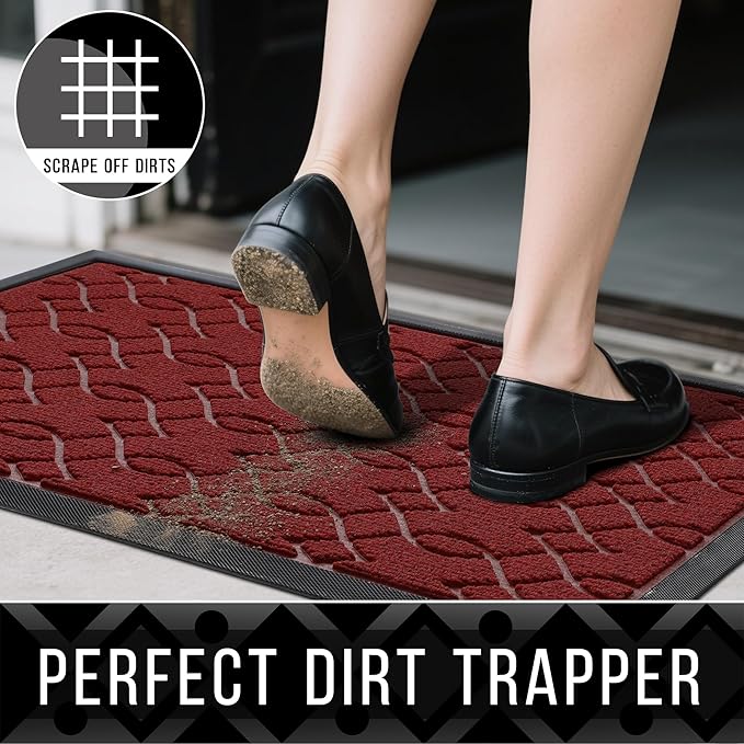 Yimobra Front Door Mat Outdoor Indoor 47x24, All-Season, All-Weather, Heavy Duty Welcome Door Mats Outside Entrance, Non Slip Porch Patio Entrance Mat, Red-Ruum Studio Home