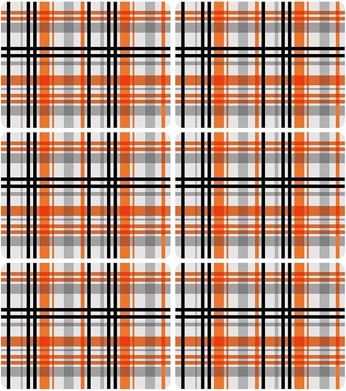 Fall Placemats Set of 6 Fall Orange Black Buffalo Plaid Plastic Table Mats Autumn Thanksgiving Place Mats Halloween Seasonal Table Decoration for Indoor Outdoor Party Kitchen Dining-Ruum Studio Home