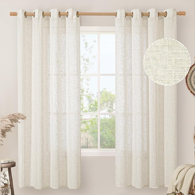 LAMIT Natural Ivory Linen Curtains 72 inches Long for Living Room, Soft Thick Semi Sheer Light Filtering Bronze Grommet Window Treatments Neutral Drapes for Bedroom, 2 Panels Set, 52 x 72 Inch-Ruum Studio Home
