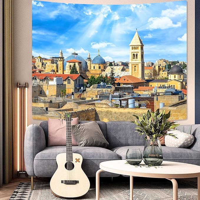 AMM Western Wall Tapestry Jerusalem Old City Church Tapestry for Bedroom Aesthetic Mediterranean Landscape Tapestries Wall Hanging for Living Room Dorm Office 80 x 60 Inch-Ruum Studio Home